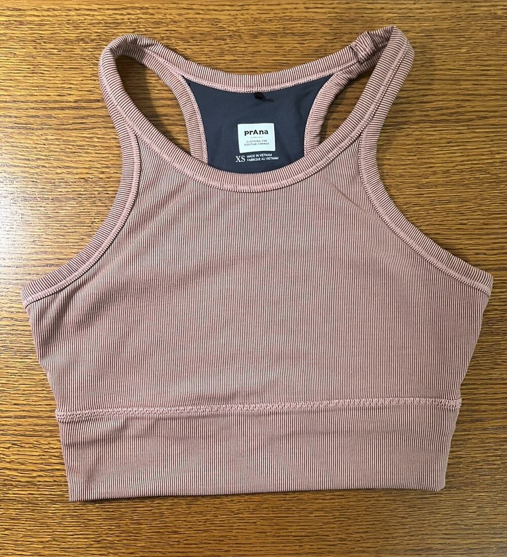 prAna Becksa Bralette Women XS Mauve Ribbed Sports Bra Racerback tank top no pad